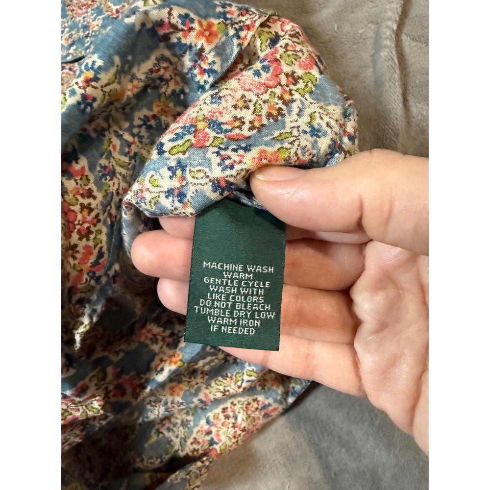 RALPH LAUREN 90's Y2K Size Small Petite Paisley Blue Pocket Shirt Vintage Collar - Picture 6 of 7